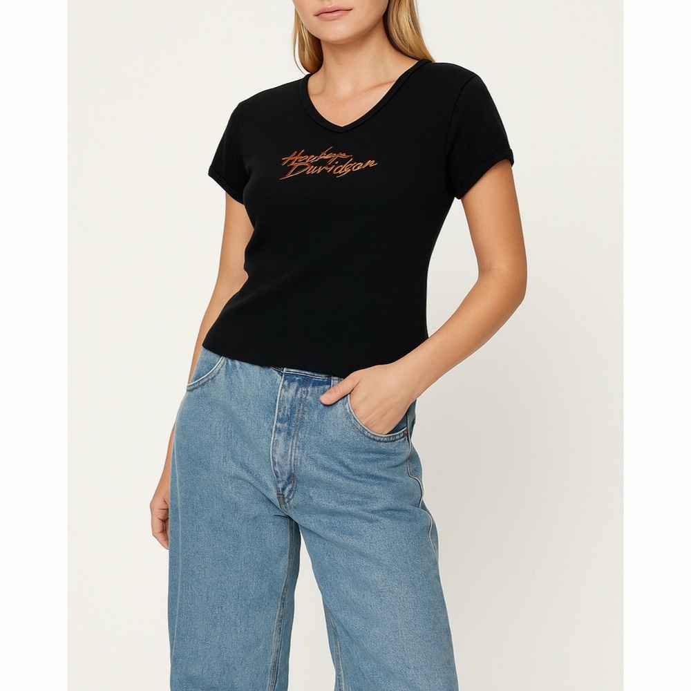 Harley Davidson VTG Y2K Santa Cruz Destination Tee V-Neck Baby Doll Biker Shirt